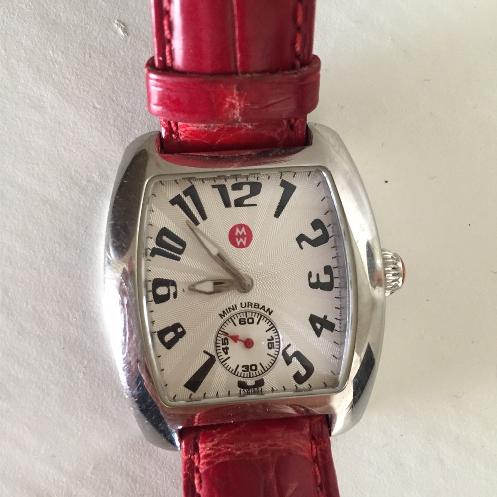 Michele Mini Urban Red Crocodile Watch